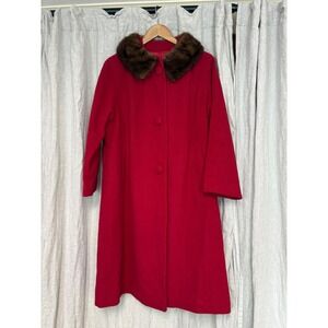 Vintage 1930s Red Wool Coat Mink Fur Collar WPA National Recovery Era Women's